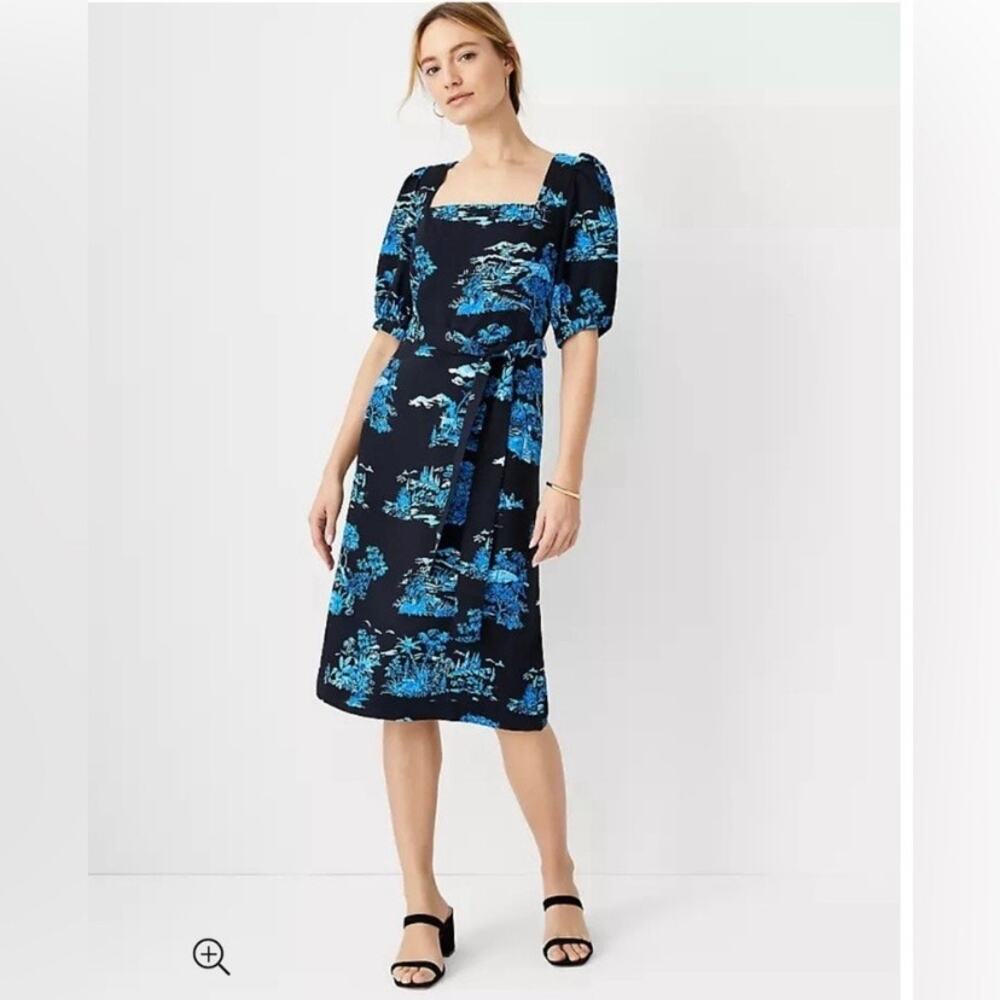 Ann Taylor Blue Floral Toile Square Neck Shift Dress Sz.12P NWT